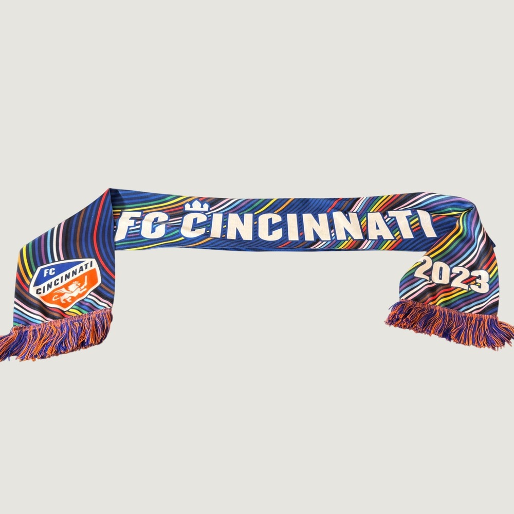 FC Cincinnati Scarf OS Blue 2023 All for Cincy Rainbow Soccer Ruffneck Pride